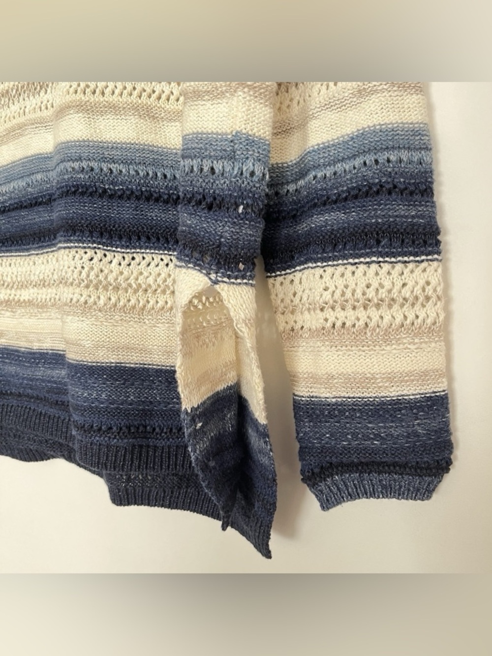 Polo Ralph Lauren Women’s Open Knit Sweater S Petite Stars Stripe Blue Preppy - Picture 4 of 6